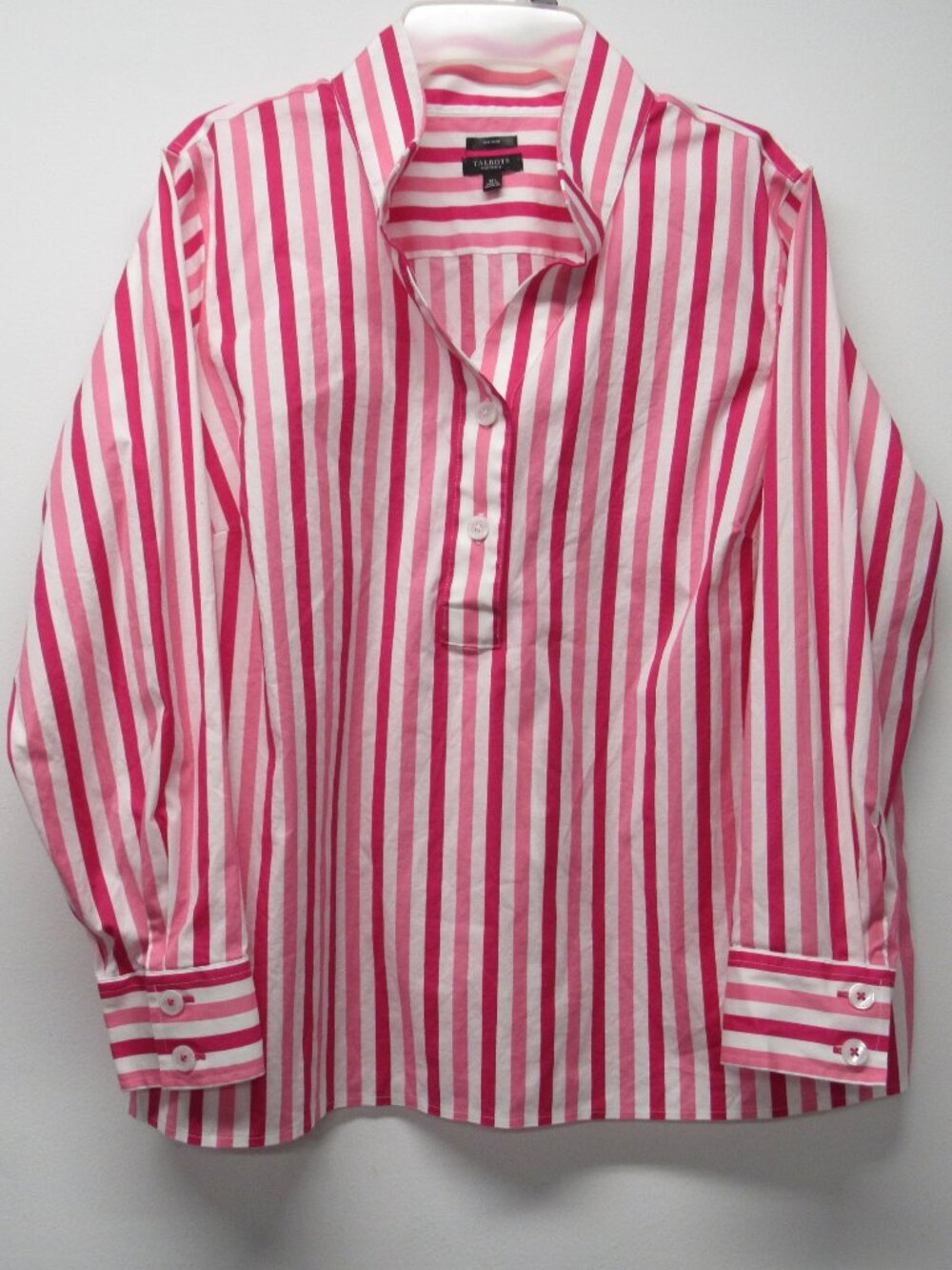 Talbots Non Iron Pink White Stripe Popover Top Shirt Blouse Petite Plus sz 1XP